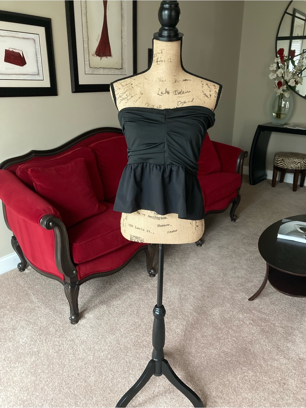 Black Strapless Peplum Top